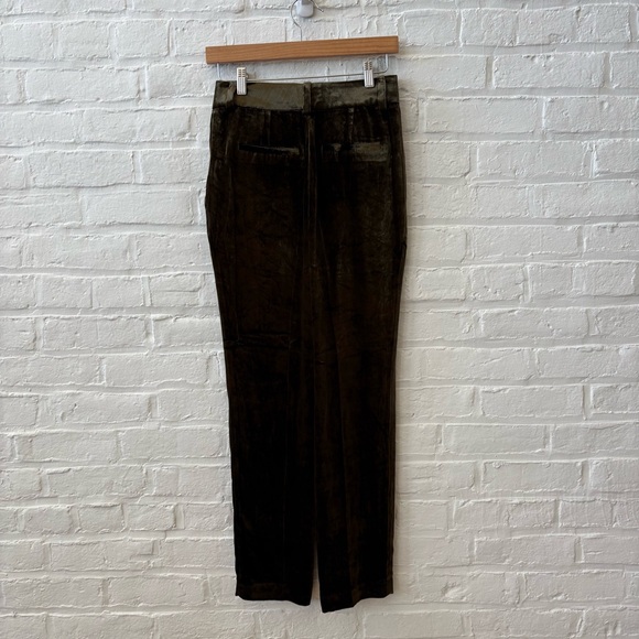 Reiss || Amina Pleated Velvet Trousers Silk Blend Olive Green US 0 - Picture 7 of 13